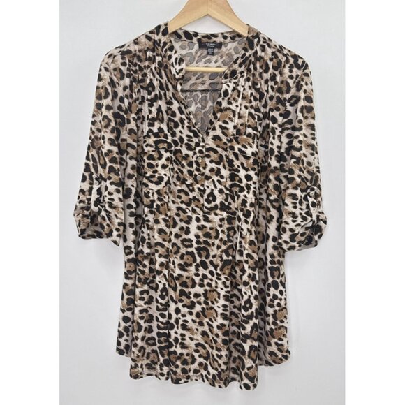 Cocomo Plus Size Leopard Print Animal Pattern 3/4 Sleeve Button Blouse‎ 2x Boho - Picture 1 of 9